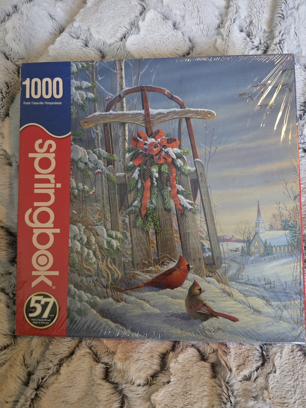 Springbok 1000-Piece Winter Sled Puzzle with Red Cardinals Holiday Christmas NIB